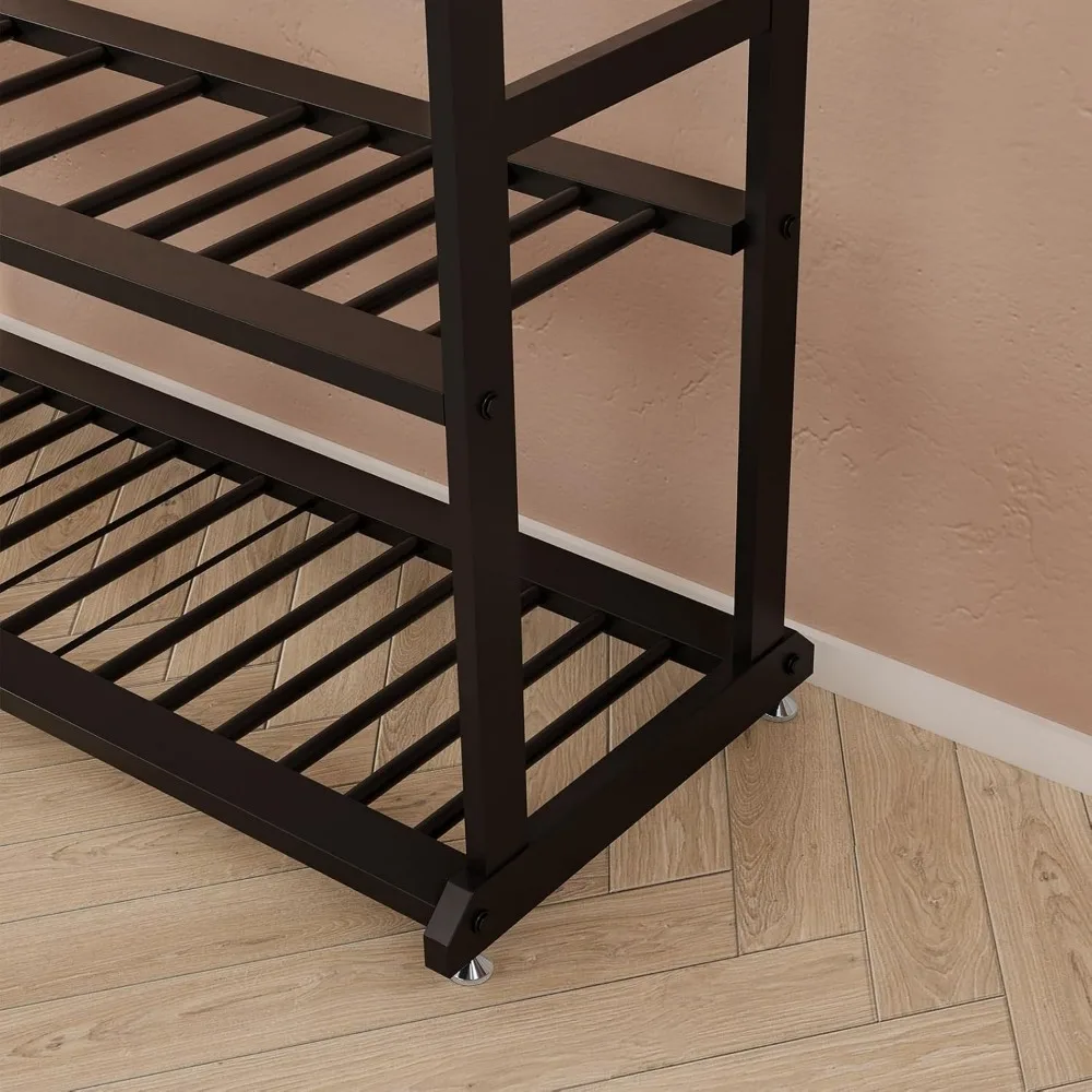 Heavy Duty Clothes Rack with Bottom Shelves & 6 side Hooks - Sturdy Metal Clothing Rack,Garment Racks for Hanging Clothes,can ke