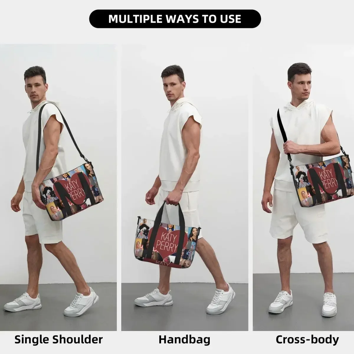 I Love Katy Perry Collage Beach Travel Bag Large Capacity Tote Bags For Gym Sport Women Shopping Duffle Shoulder Bag