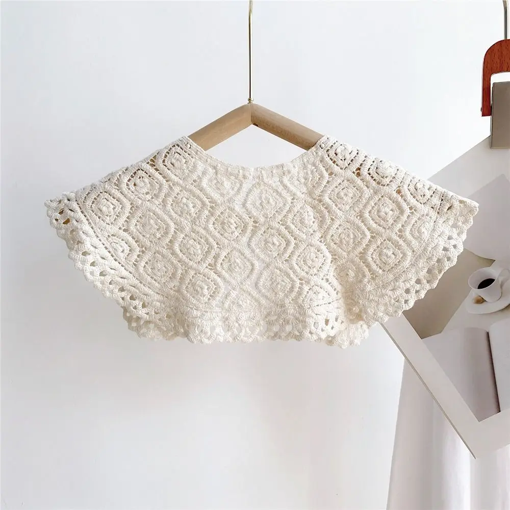 Simple Cape Lace Fake Collar Hollow Out Cloak Blouse Shoulders Fake Collar Korean Style Wraps Knitted Shawl Clothes Decoration