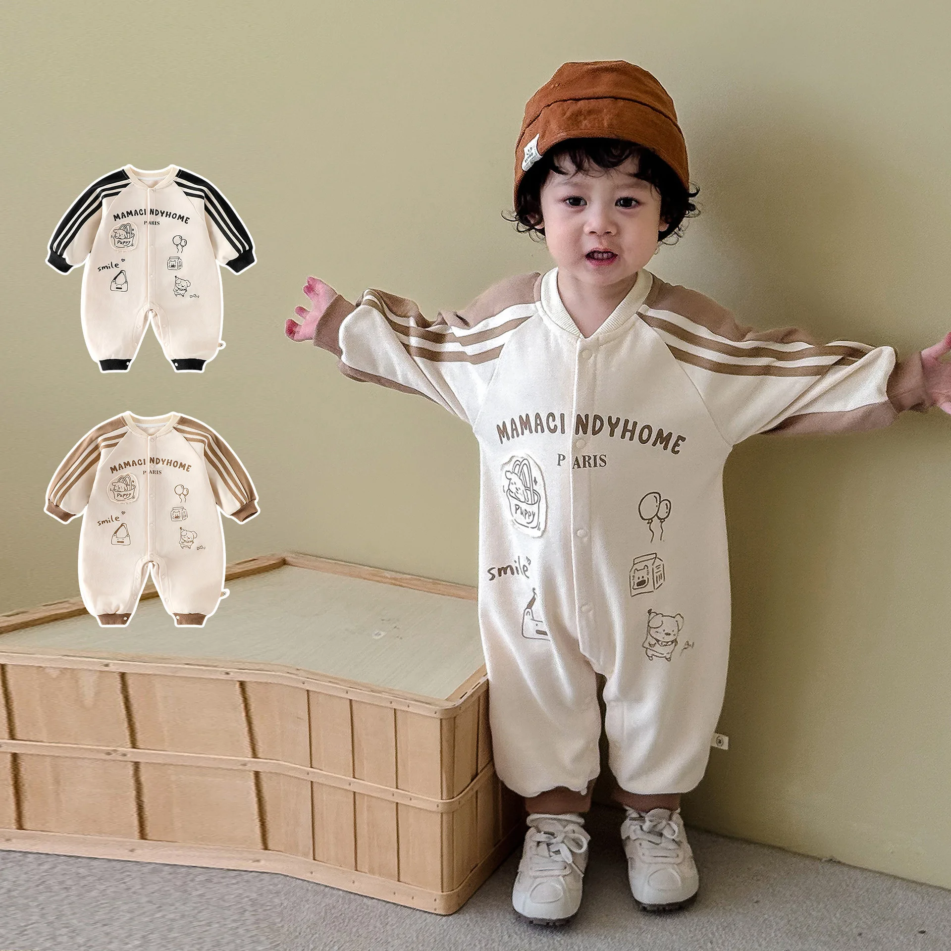 

Baby Fashion Jumpsuit 2025 New Autumn Baby Patch Cartoon Crawling Suit Newborn Ribbon Cartoon Clothes