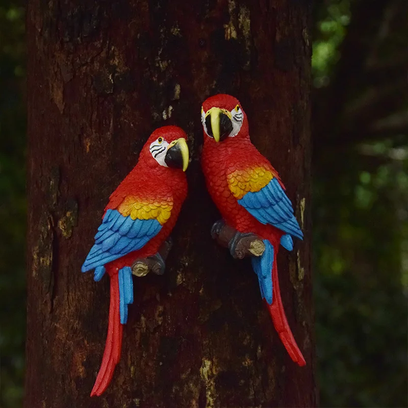 Simulated Parrot Ornaments Outdoor Garden Decor Home Tree Bark Yard Patio Decoration Crafts Bird Statues Animal Sculpture