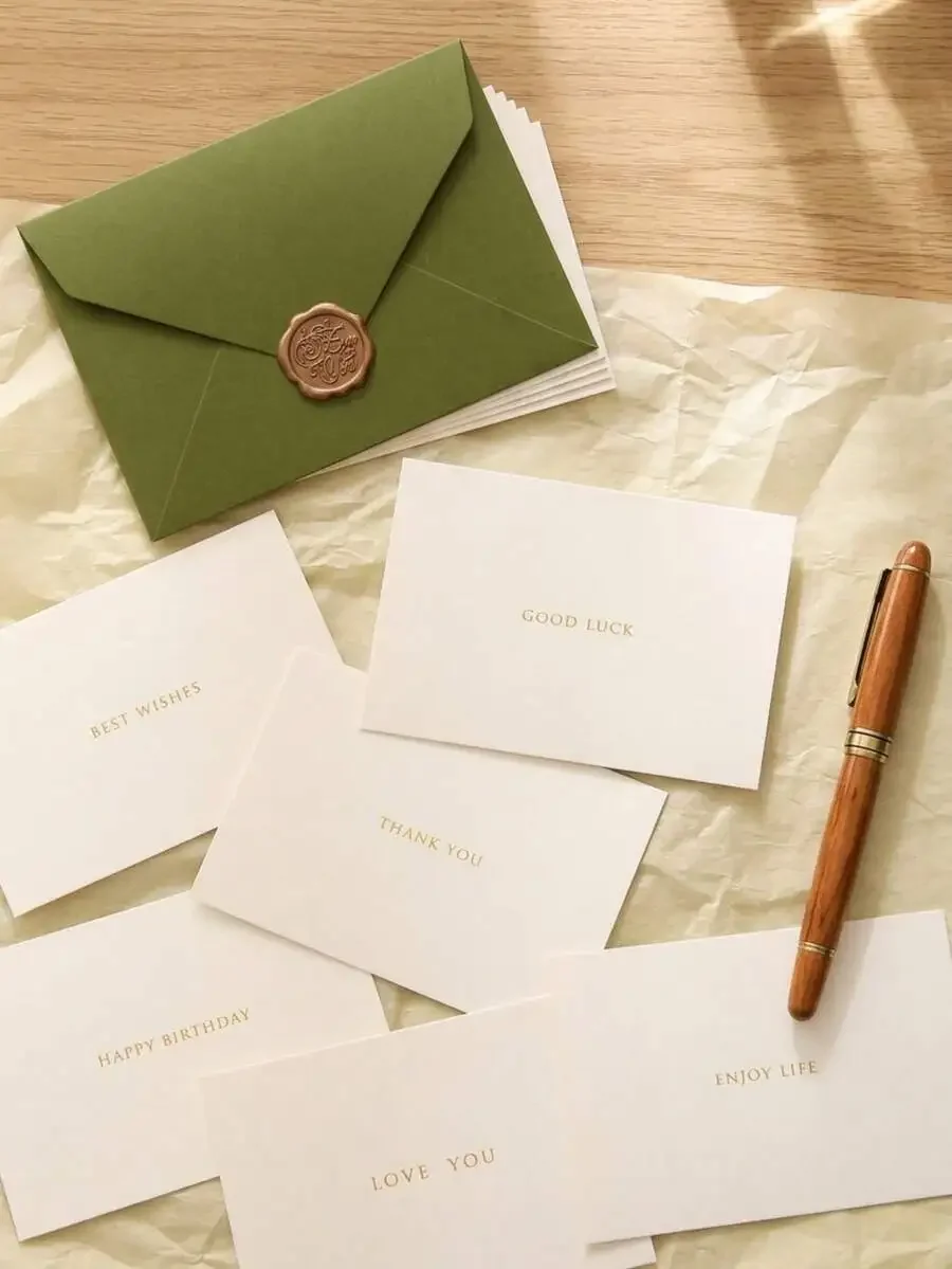 

5pcs Vintage Writing Stationery Kit – All Occasion Greeting Cards With Wax Seal Green Envelopes