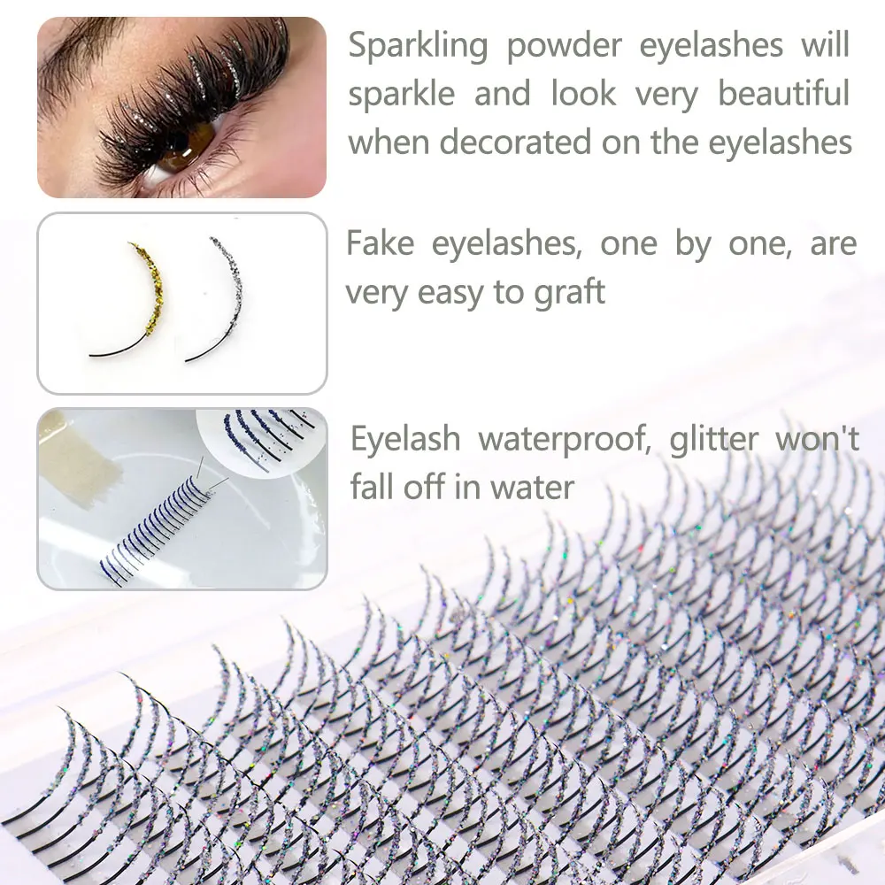 Srebrne Diamentowe Rzęsy Wróżki Błyszczące 240 szt. Halloween Boże Narodzenie Randka Impreza Makijaż Przedłużanie Rzęs Rzęsy Wróżki z Efektem Różdżki