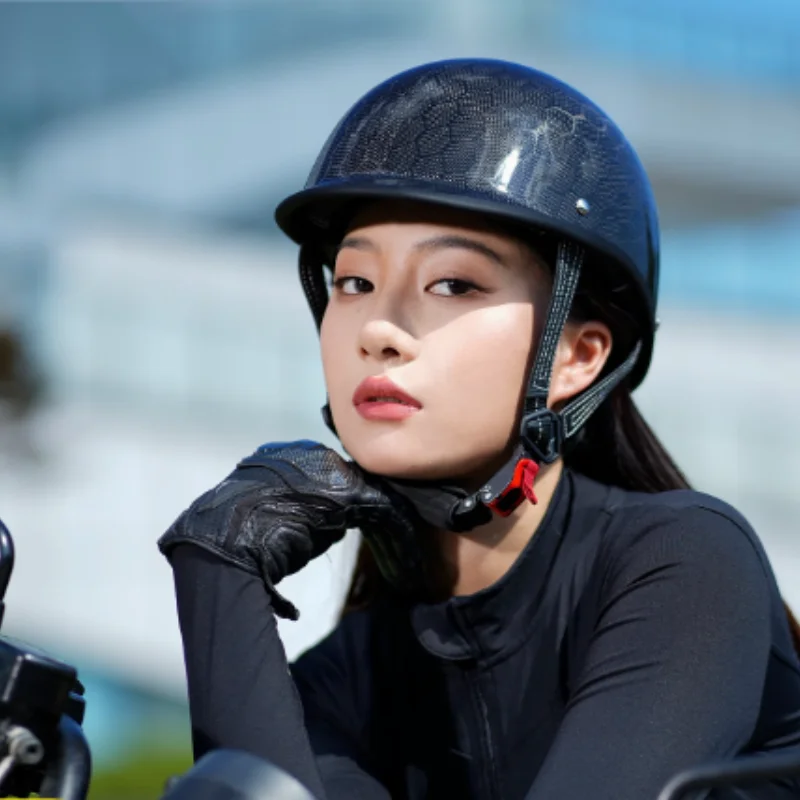 

Snake Pattern Motorcycle Half helmet Electric Bike Female Carbon Fiber Ladle Helmet Cruising Man Retro Electric Bike Summer