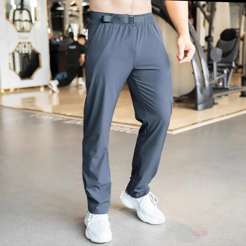 Summer breathable Loose Pants Men Running Sport elastic Joggers waist buckle Bodybuilding Exercise Gym Training casual Pants