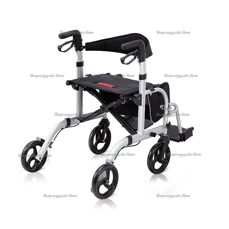 China Wholesale Mobility Aid 4-Wheel Lightweight Aluminum  Alloy Outdoor Rollator Walker with Seat for Elder