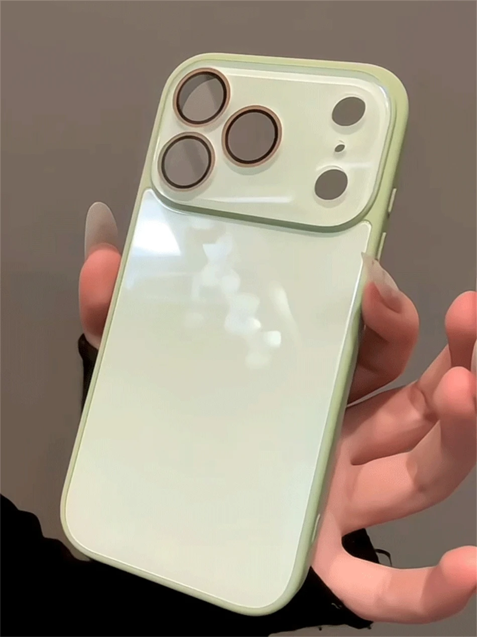 Luxuriöse Kamera-Schutzhülle aus gehärtetem Glas in Bonbonfarben für iPhone 15 16 17 18 Pro Max, stoßfest, weicher Rahmen, glatte harte Abdeckung – Detail 14