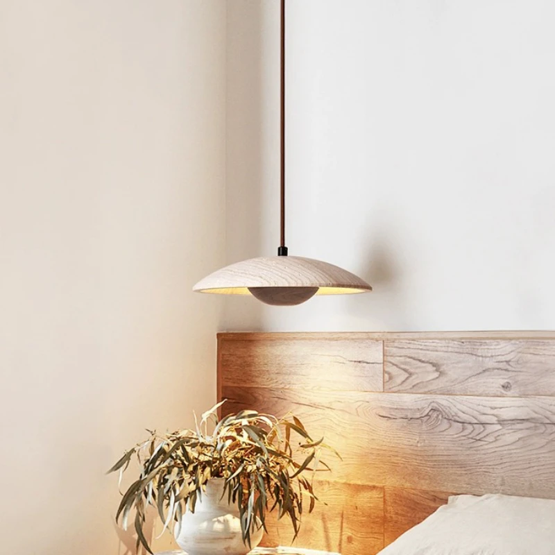 

Led Chandelier Bedroom Bedside Pendant Lamp Cream Style Danish Atmosphere Light Natural Stone Wood Hanging Lighting Fixture