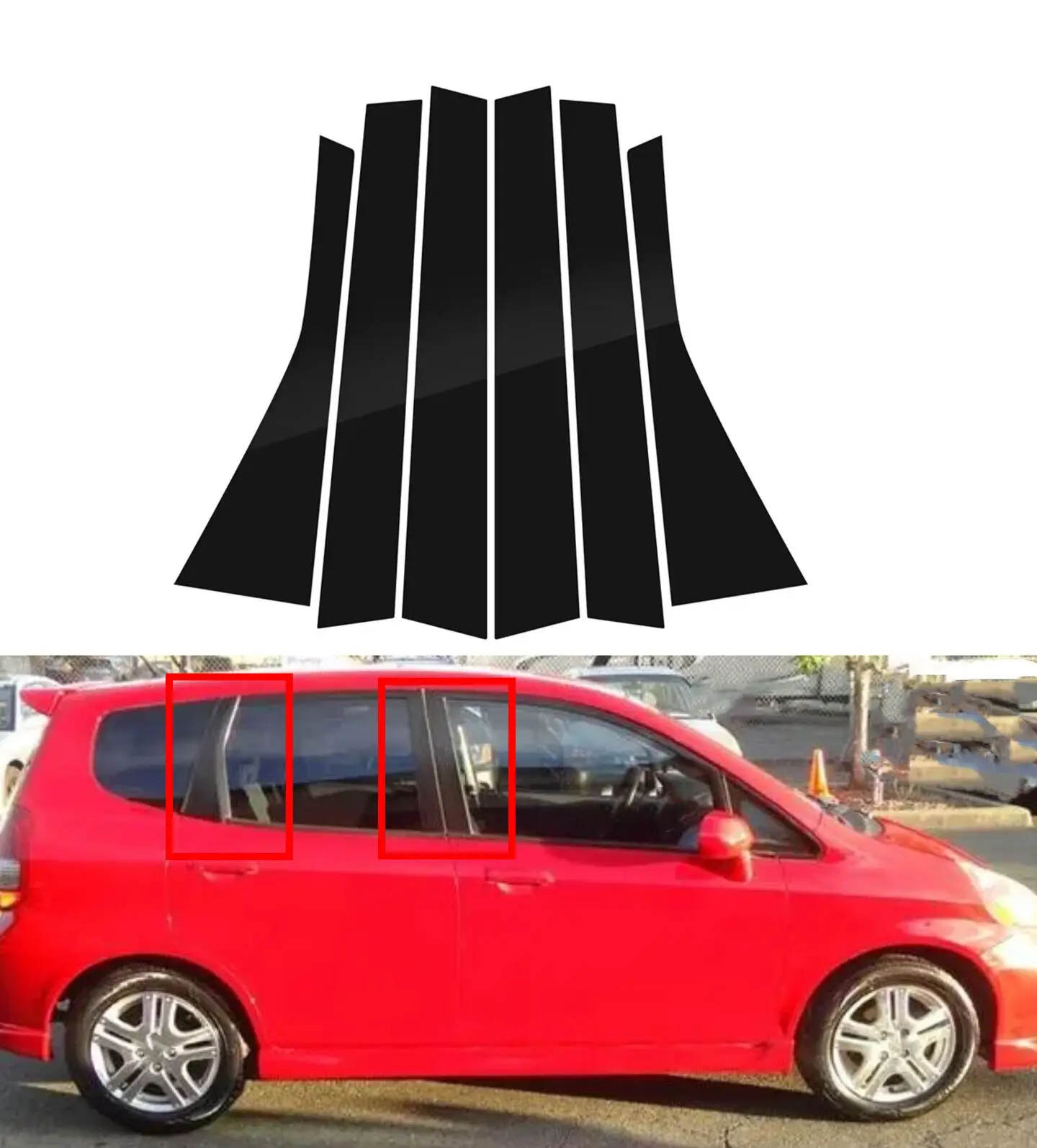 

6Pcs Gloss Black Pillar Post Fit For Honda Fit/Jazz 5 Door Hatchback 2004 2005 2006 2007 Door Sticker Window Cover Trim Set