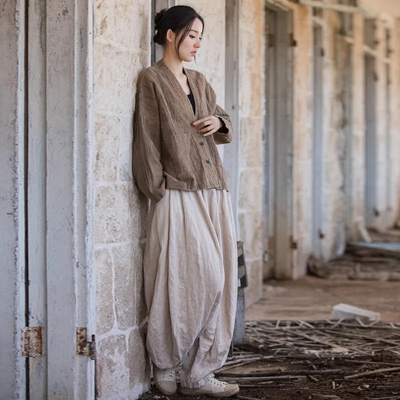 Winter Tie-Dye Ramie Cardigan: Sand-Washed Distressed Finish, Frog Buttons, Zen Bohemian Style.