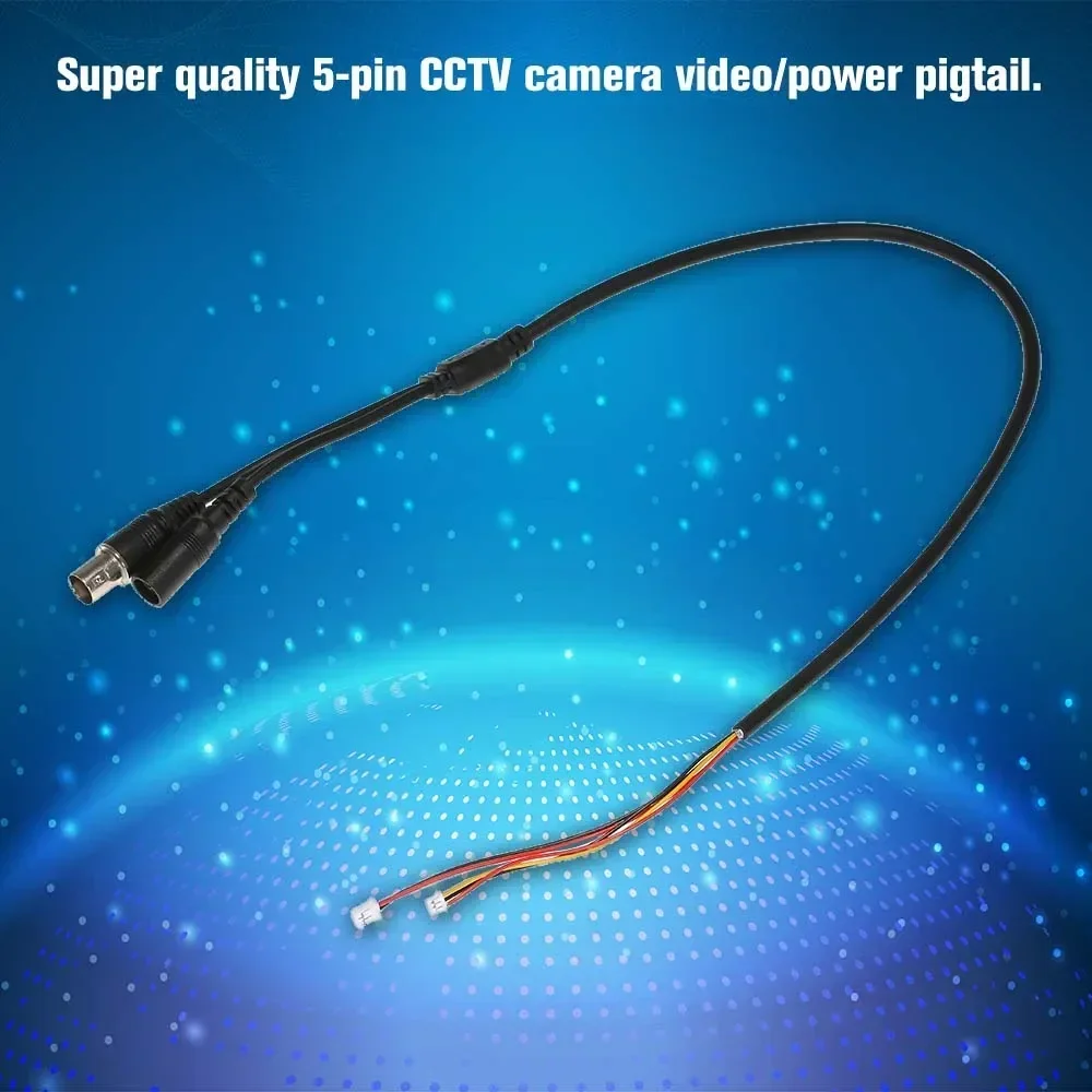 60cm 5 Pin Analog BNC Video Cable, DC Jack Female Cord, F Video Power Lead Wire for Analog CCTV Camera PCB Board, 2/5PCS/Lot