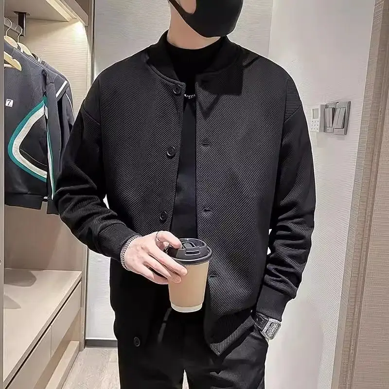 ​Badass Slim Fit Men's Workwear Jacket Spring Autumn Solid Color Minimalist Commuter Coat No Collar