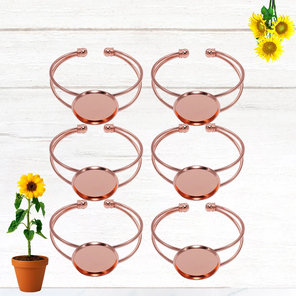 

6 Pcs Bracelet Base Copper with Bezel Plate Bead Charms for Bracelets Braclet Double Line Bulk Golden Diy Kit Jewelry Making