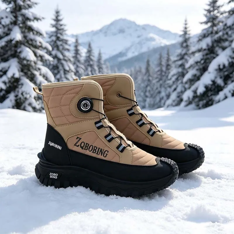 2026 Men's Winter Thickened Warmth Cotton Boots Size 48 Velvet Warmth Versatile Cotton Shoes for Outdoor Snow