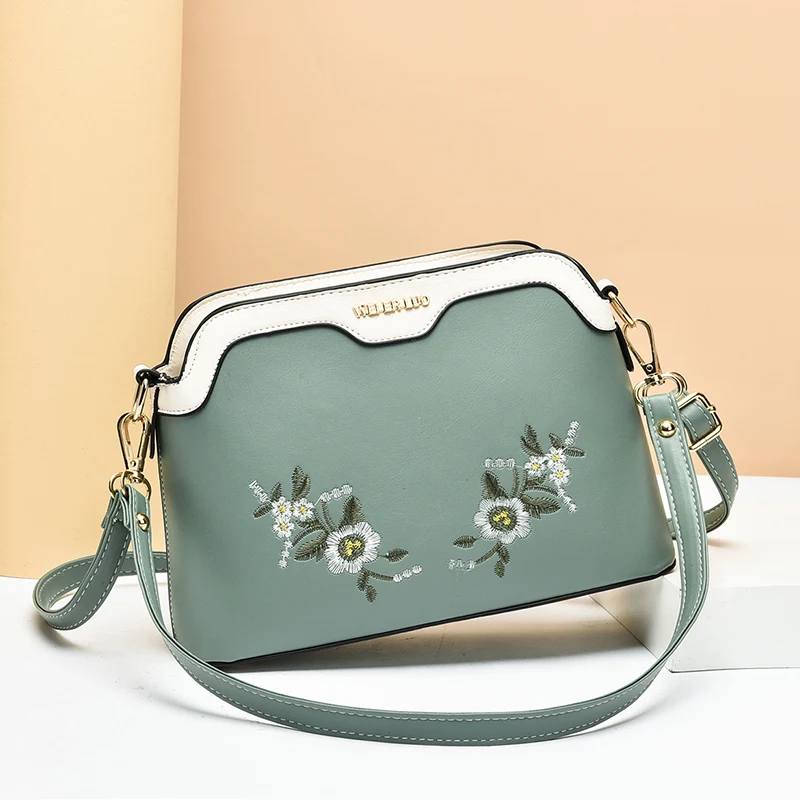 Flower Embroidery Shoulder Bag, Women's Versatile Crossbody Bag, Fashion Zipper Purse For Work