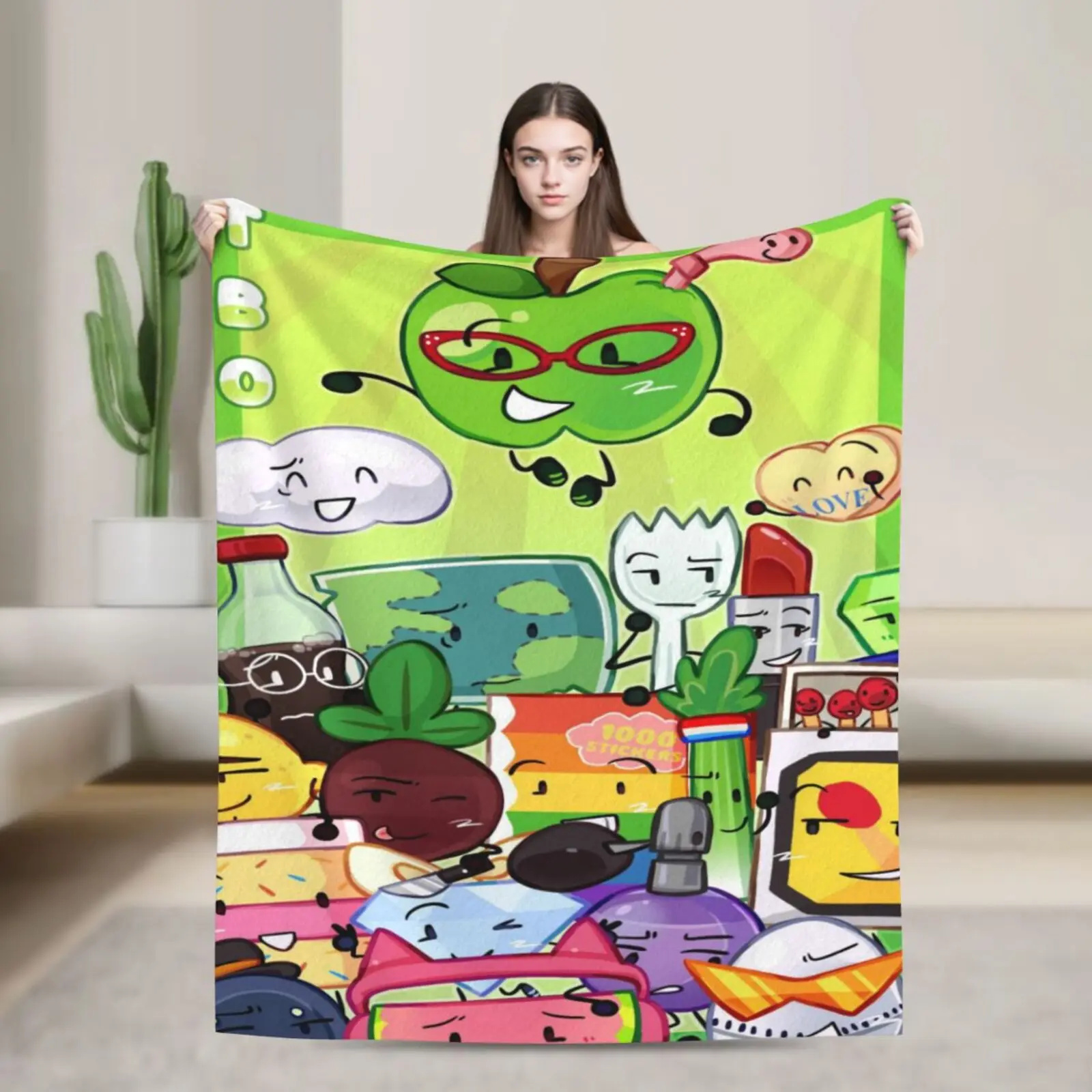 

BFDI Characters Blanket Soft Warm Pattern Plush Throw Blanket For Bedroom Flannel Bedspread Bed Cover,Animated Characters