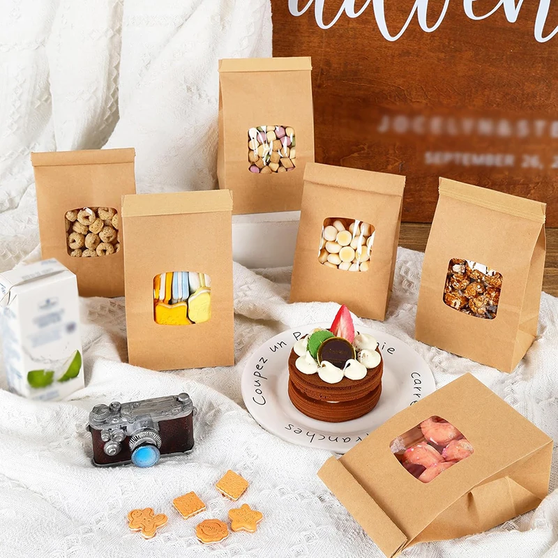 10 قطع من أكياس المخابز، أكياس ورق الكرافت المختومة للنافذة لأطعمة الخبز والساندويتش والوجبات الخفيفة - أكياس الخروج، مستلزمات حفلات الزفاف #5
