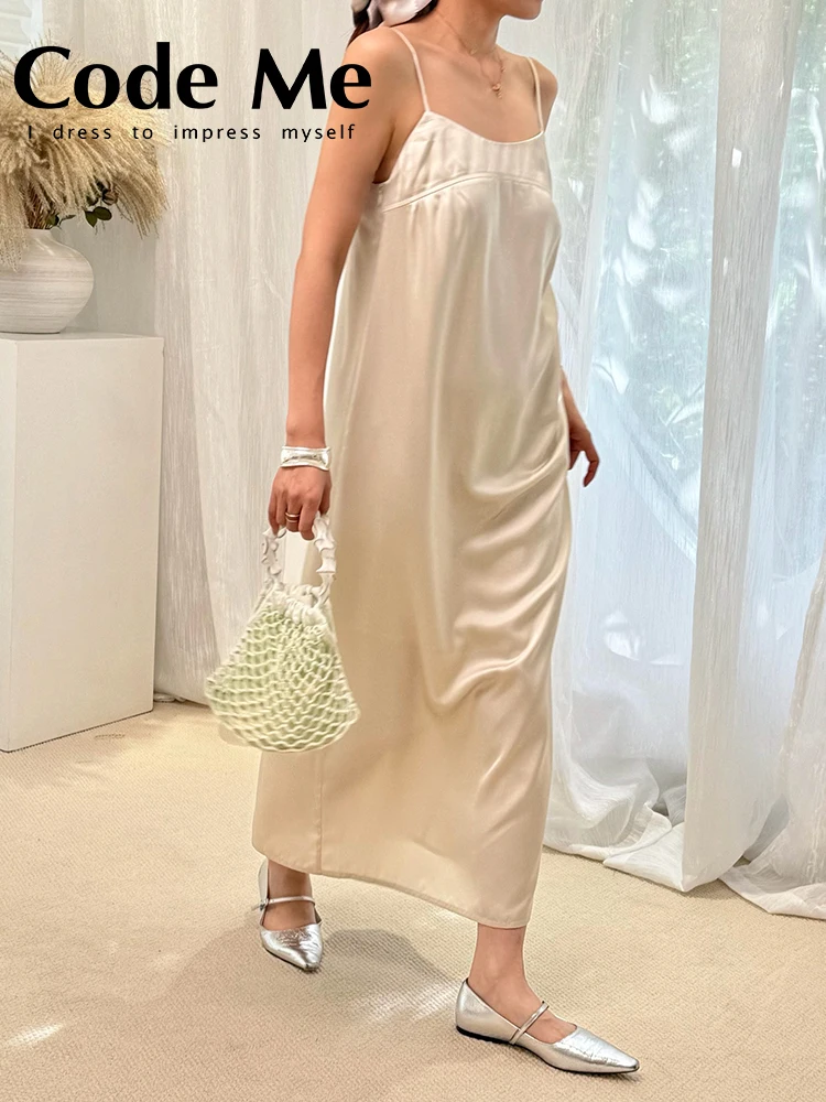 

Pure Color Silk Smooth Svel Strap Dr Summer New Arrival CodeMe Handpied Store Long Dr Single Piece Ensemble