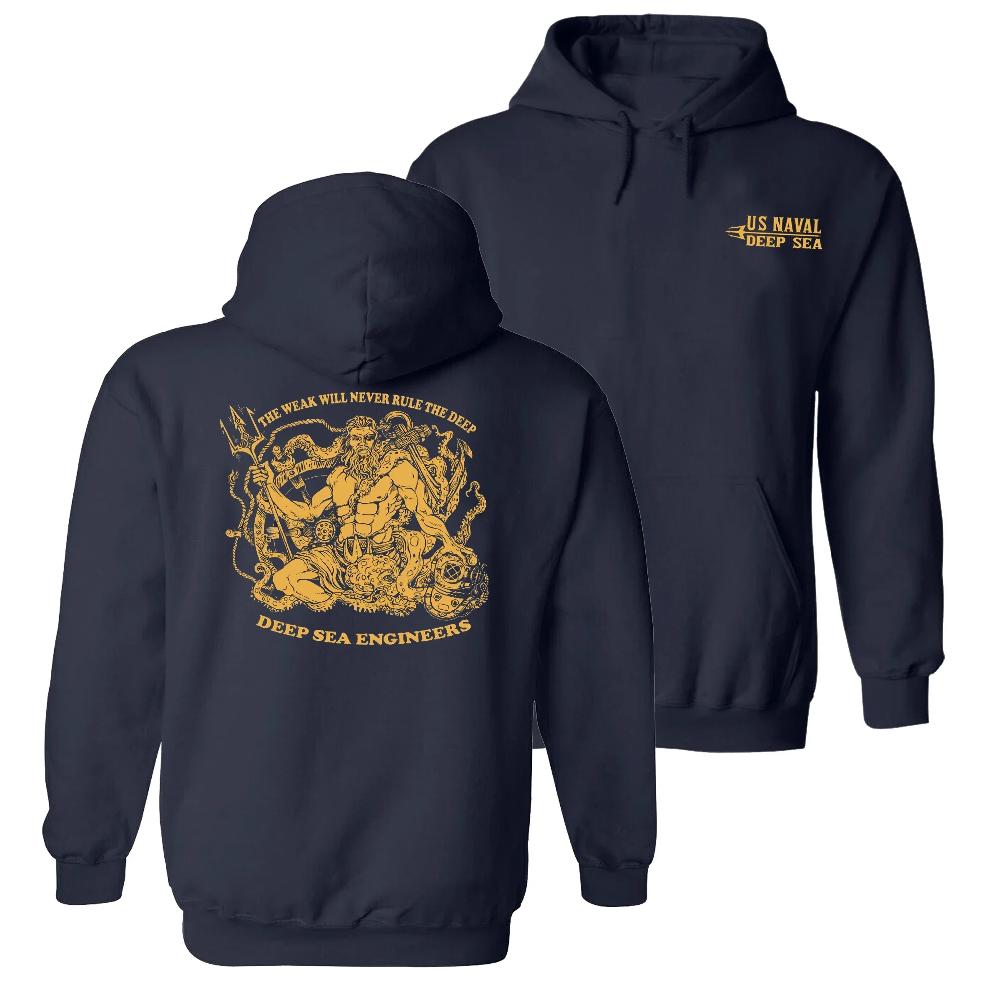 US Naval Divers Poseidon Deep Sea Engineers Pullover Hoodie New 100% Cotton Casual Mens Sweatshirts Military Style Streetwear