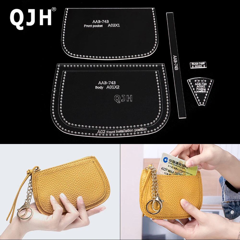 QJH 1 Set Mini-Geldbörse aus Leder, Kartentasche, transparentes Acryl/Kraftpapier mit Löchern, DIY handgefertigte Bastelvorlage, besonderes Geschenk