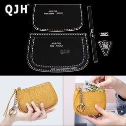 QJH 1 Set Mini Coin Wallet Leather Card Bag, Transparent Acrylic/Kraft Paper with Holes DIY Handmade Craft Template,Special Gift