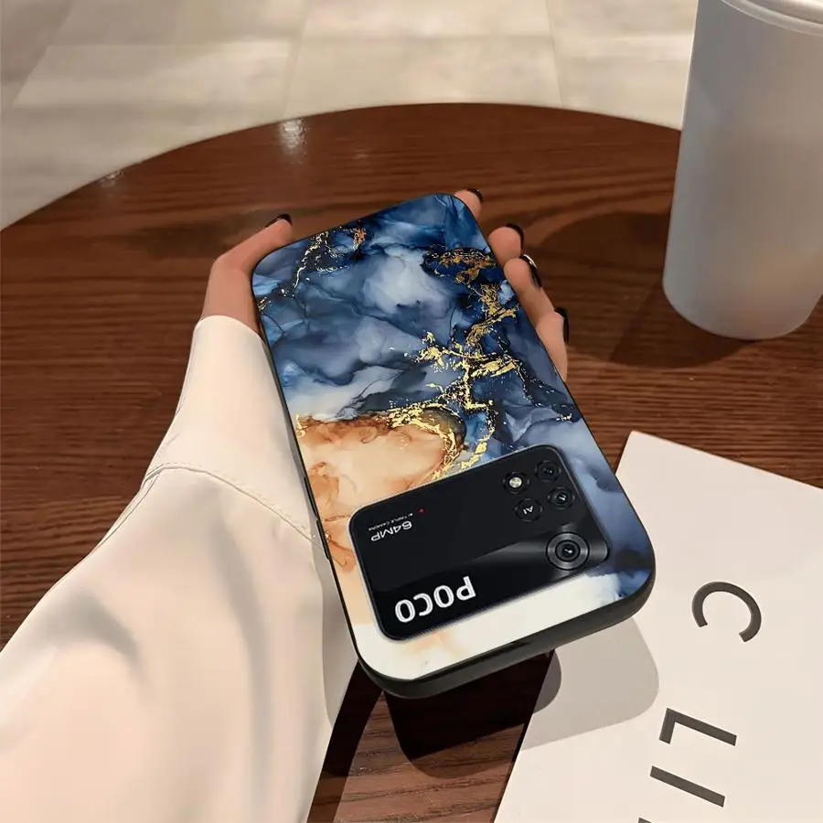 حافظة لهاتف Xiaomi Poco M5 C50 C71 C61 F3 C75 F1 X3 X4 X5 X7 Pro M3 M4 M7 Pro C40 غطاء هاتف ناعم أسود رخامي جميل