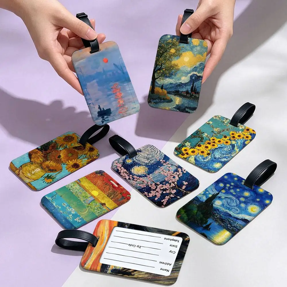 Art Van Gogh Sunflower Waterproof PVC Baggage Tag With Info Card Anti lost Identification Tag For Luggage School Backpack
