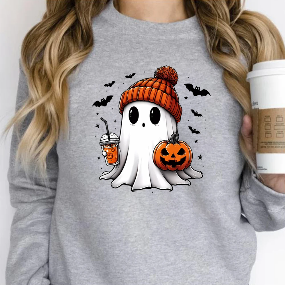 Halloween Ghost Sweatshirt Cute Halloween Pullover Halloween Women\'s Hoodie Spooky Season Tee Trick or Treat Sweatshirts