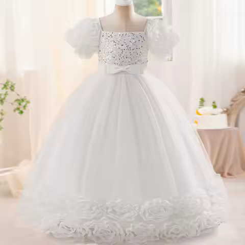 Flower Girl Princess Dress Elegant Teen Kids Clothes Children Birthday Party Long Formal Gown Luxury Bridesmaid Evening Dress