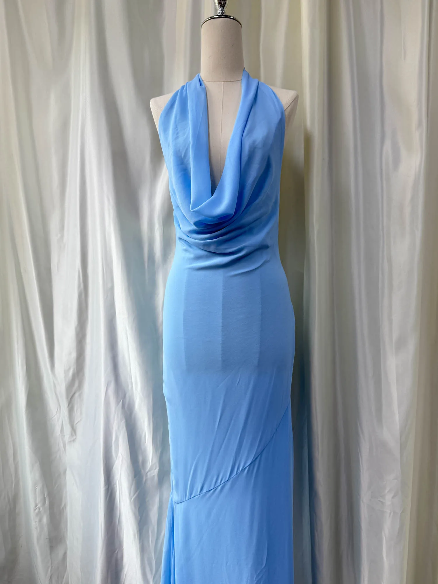 

L0versfr1ends Blue Sexy Backless Long Dress Waist Cinched Gown Elegant Straight Cut Summer Evening Dress for Women