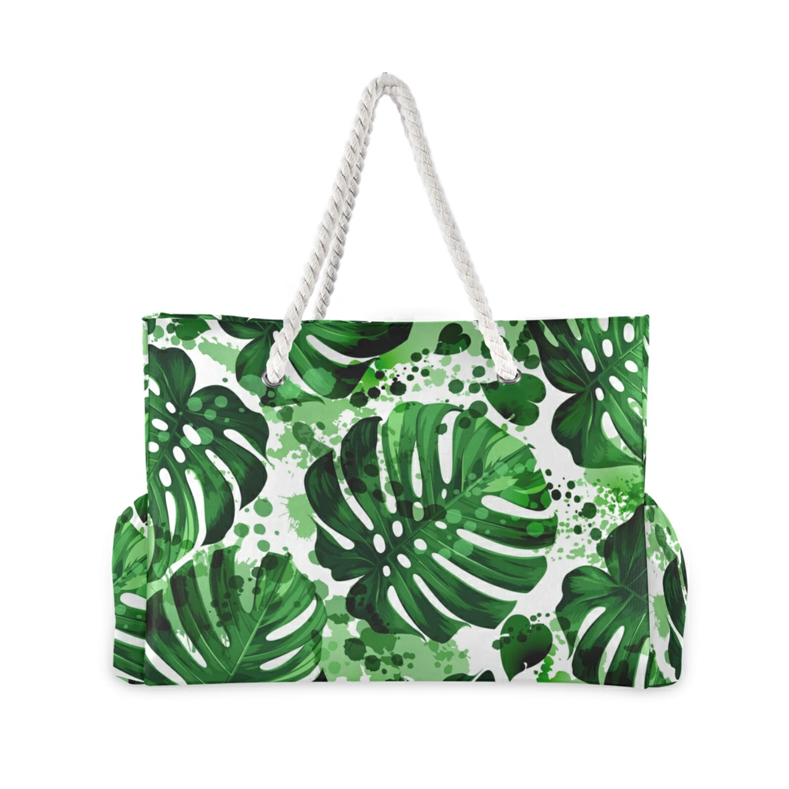 Tropical Palm Leaves Beach Tote Bag Women Large Capacity Waterproof Shoulder Bag Summer Casual Canvas Travel Storage Handbag