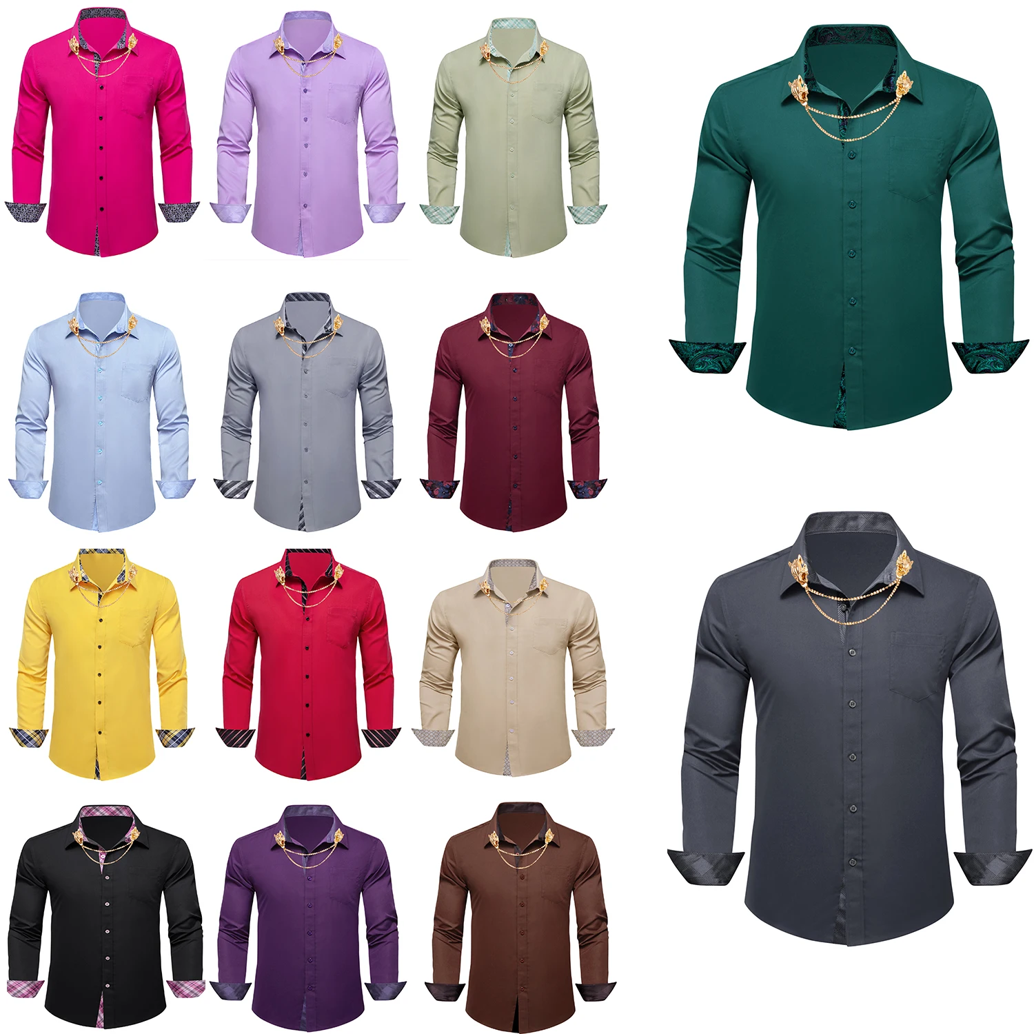 

Формальная мужская рубашка с длинным рукавом Hi-Tie и лоскутные манжеты на пуговицах Рубашки обычного кроя Повседневная вечеринка Офисный подарок Деловой