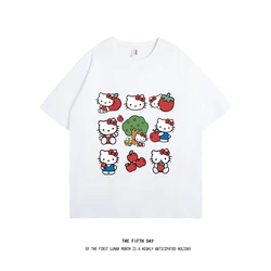 Hello Kitty Sanrio Fun Print Cotton T-Shirt Summer Cartoon Graphic Woman T-shirt Round Neck Plus Size Loose Casual Clothes