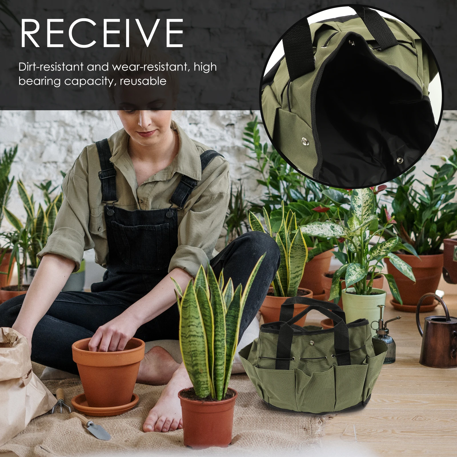 

Premium Garden Tool Organizer Bag Heavy Duty Storage Container Carry Handle Anti-Slip Strap Multi-Compartment for Gardening