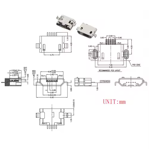 10PCS Micro USB 2P 5P Jack Charging Port Plug Dock Charger DIP SMD For Phone Tabletels Speakers etc Port Socket Power Connector - Image 12