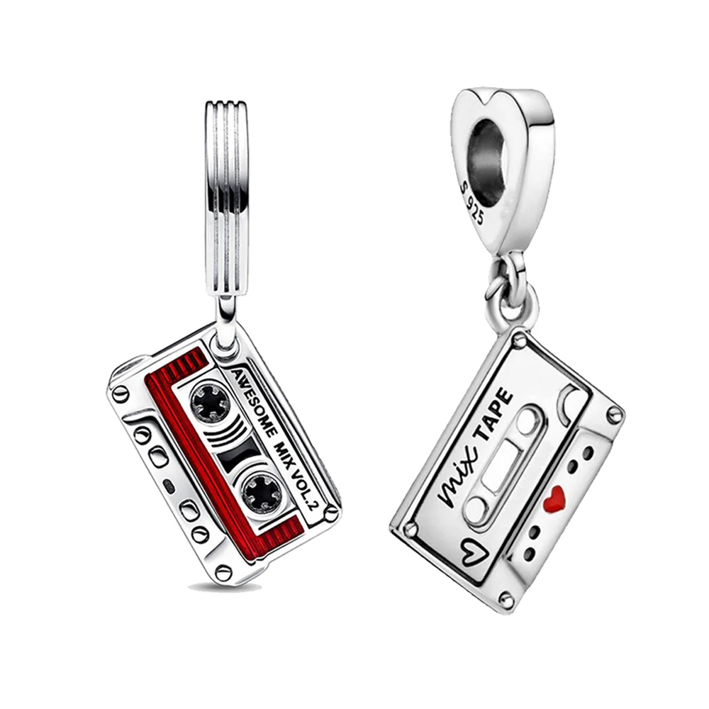 Galaxy Cassette Tape Dangle Charm Silver Plated Fit Pandora Charms Silver 925 Original Bracelet for Jewelry Making