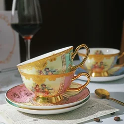 Palace Ball European Entry Lux Gold Plated Bone China Coffee Cup and Saucer Set Retro Style Cup and Saucer Coffee Cup Set taza