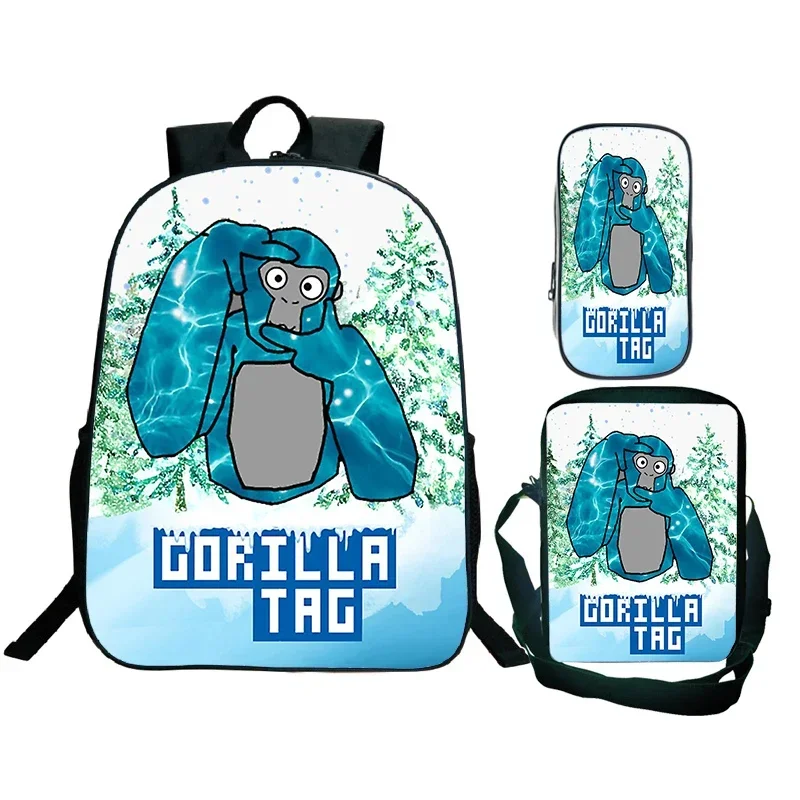 Jeu Gorilla Tag impression sac à dos avec sac à bandoulière trousse à crayons garçons drôle dessin animé cartable étanche enfants cartable 3 pièces ensemble