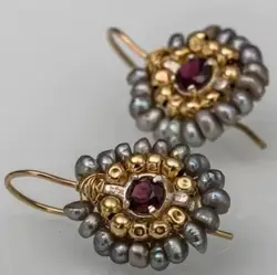 2024 Niche Gold Color Bead Pearls Inlay Red Color Stone Dangle Earrings for Women Jewelry Female Gift Accessories Custom Jewelry