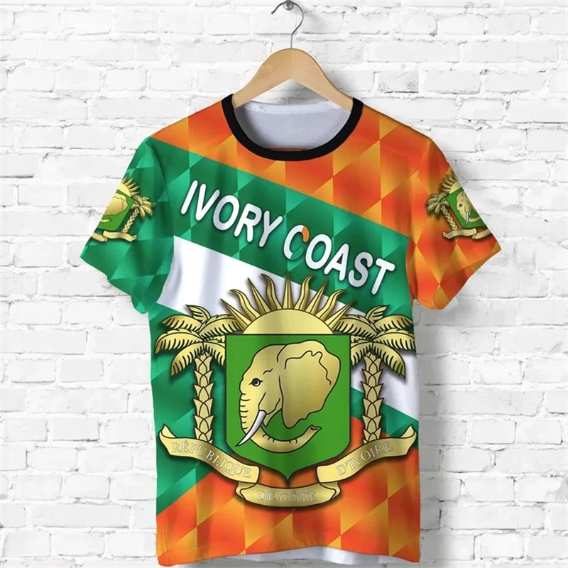 Übergroße T-Shirts 3D-Druck Cote Divoire Emblem Flagge ci Elfenbein Küste Retro-Kleidung Streetwear lässige Kurzarm T-Shirt Tops