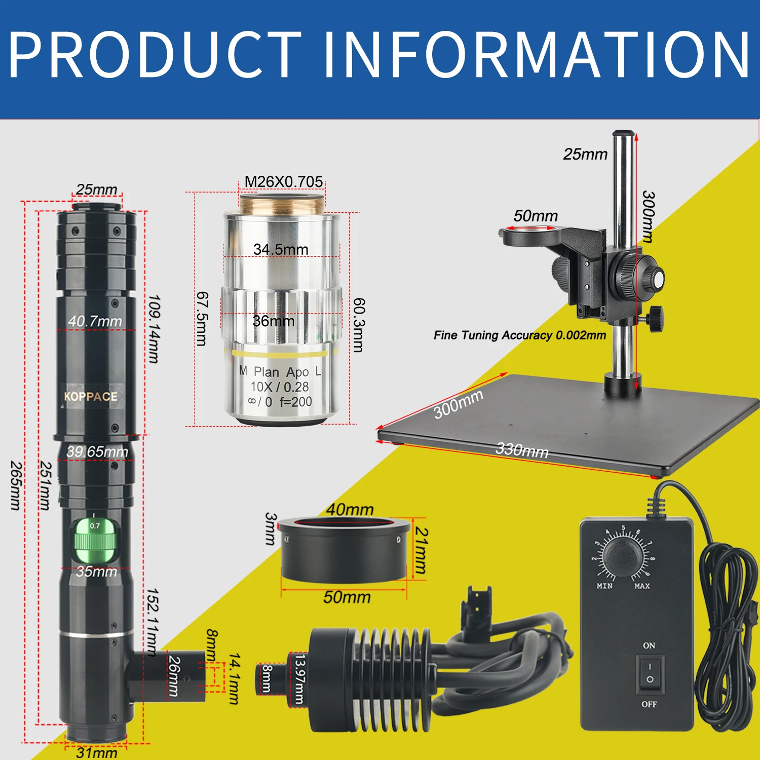 KOPPACE 270X-1740X Coaxial Light Electron Microscope 4K HD Camera 10X APO Metallographic Objective