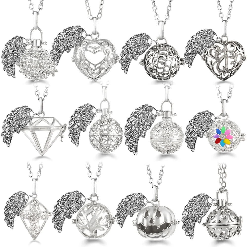 Mexico Chime Caller Angel Wings Heart Shape Aromatherapy Pendant Diffuser Perfume Locket Pregnant Bola Necklace Accessories Gift