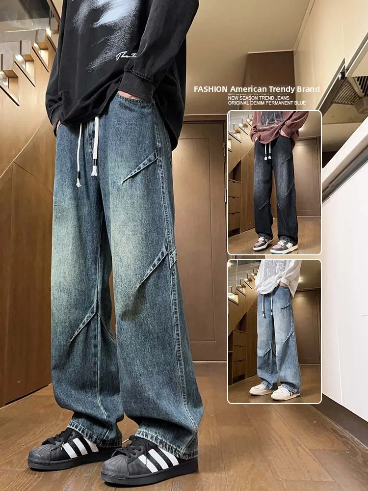 

Casual Men's Straight Leg High Street Jeans Autumn Winter New Sle Loose Fit Vintage Waed Cotton Polyester Blend Jeans