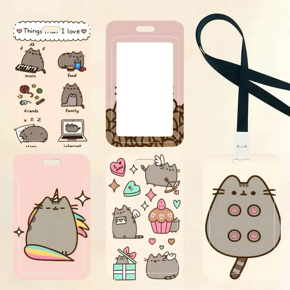 

Cartoon P-Pusheen Kawai Cat ID Card Holder Neck Strap Pendant Door Badge Holder Lanyards Keychain Work Credential