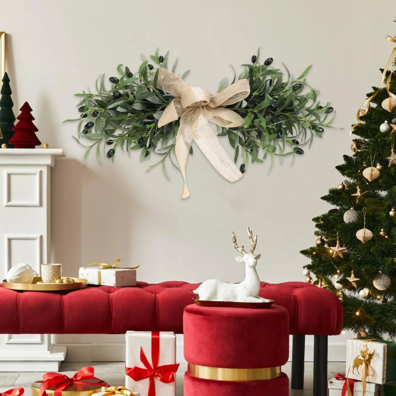 

Artificial Olive Wreath Olive Branch Outside Door Front Greenery Leaves Spring Summer for Balcony Bedroom Stairs Garden Hotel