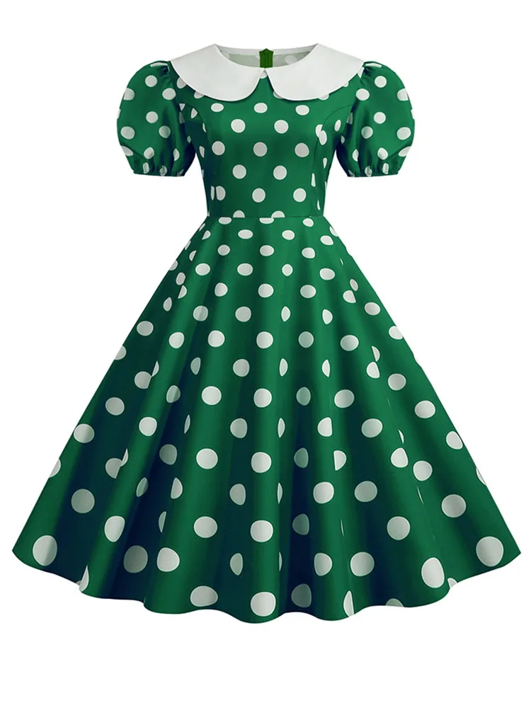 Black Polka Dot Printed Vintage Dress Women Summer Y2K Retro 50s 60s Pin Up Rockabilly Party Dress Robe Vestidos