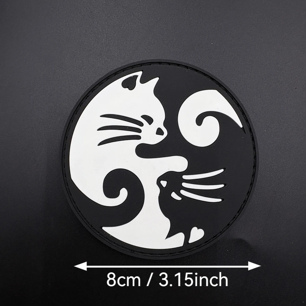 Cat Yin-Yang Pattern Round Patch Pvc Luminous Material Arm Patch with Velcro, Decorative Patch for Bags and Clothing, Includes Matching Felt Badge Patch as a Gift view 6