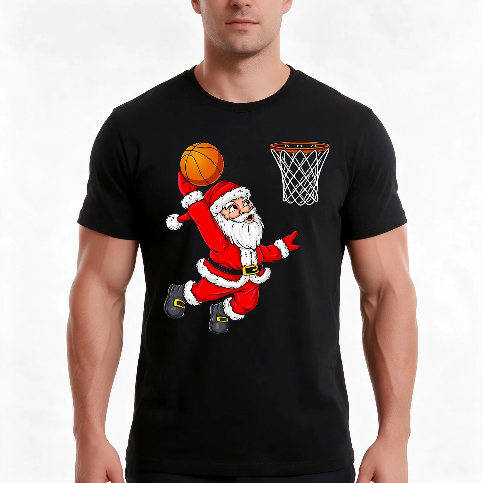 Christmas Santa Claus Dunking A Basketball Funny Xmas T-Shirt Summer Casual Cotton Tee Oversized Streetwear Tops 100% Cotton