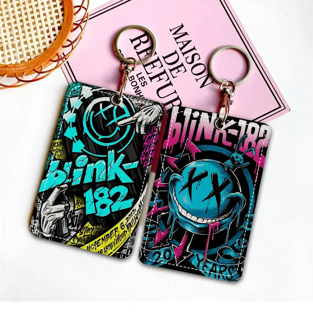 

B-Blink 182 Rock Band PU Soft Leather Rectangular Key Card Holder Induction Elevator Protection Cover Youth Faion Accory
