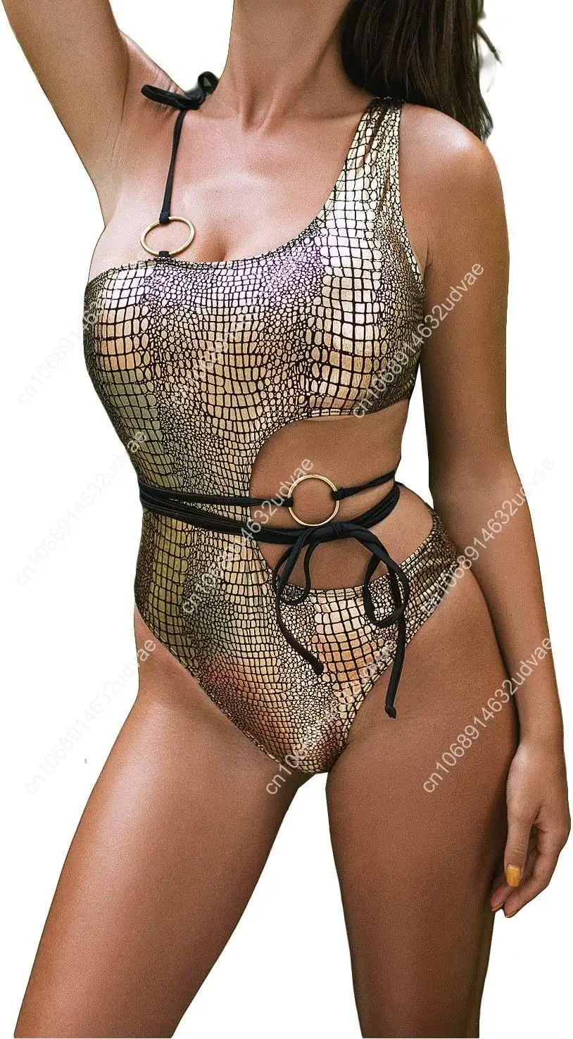 Snakeskin Print Bikini 2025 Chinese Snake Year Women Rave Sparkle Mentalic Set Bathing Suit One Piece Swimsuits High Elastic